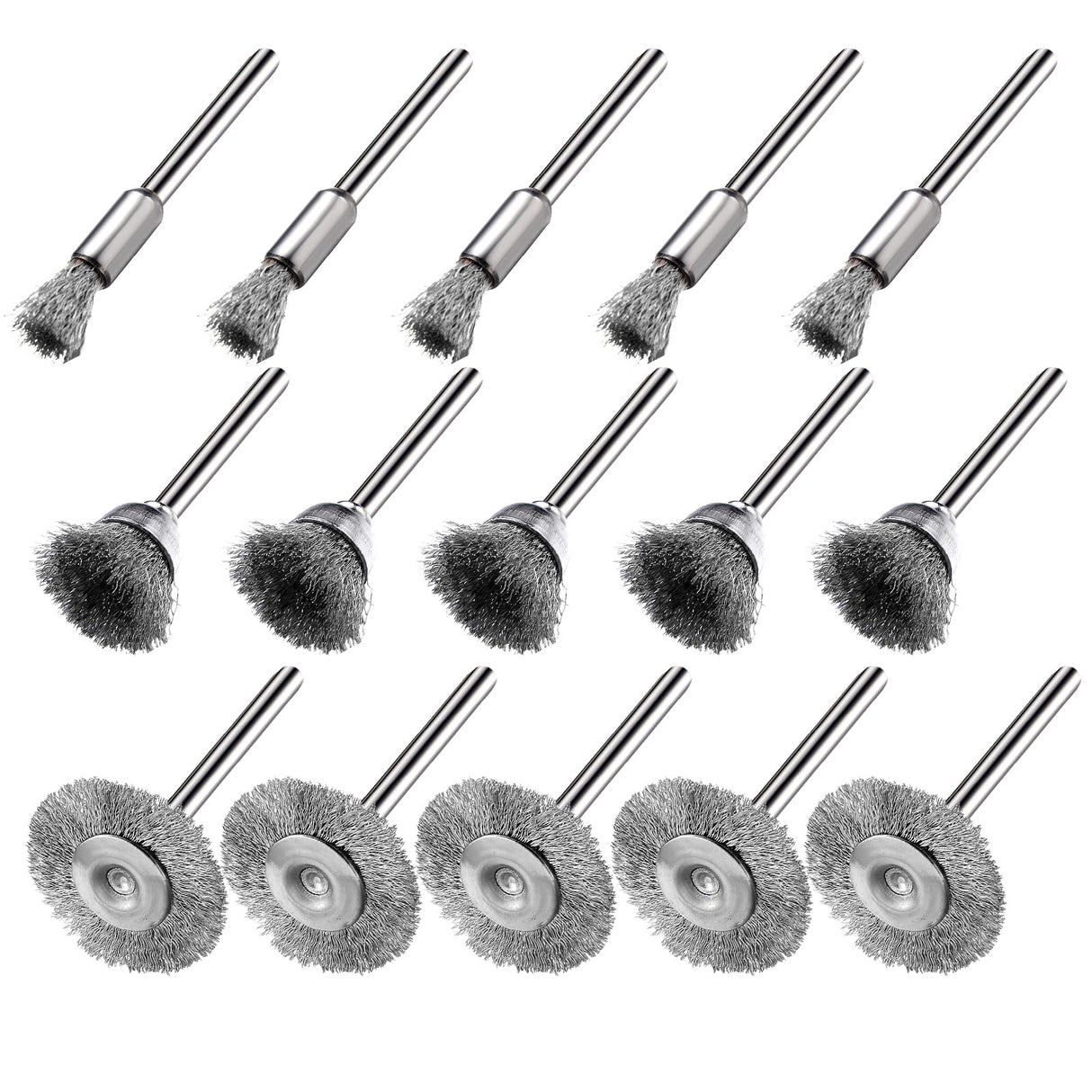 EASYIKI 15 Pieces Stainless Steel Wire Brushes, Wire Brush Wheel, Steel Wire Polishing Wheel Kits for Dremel Rotary Tools (1/8 Inch Shank) EASYIKI