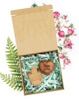 Carved Wooden Heart Shape Gifts - Love You - Engraved Olive Wood with Bamboo Stand - 5 Year Wooden for Her or Him - Christmas, Valentine's Day, Harmony Tree Collections