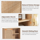 OKD Natural Rattan Bathroom Wall Cabinet, Modern Boho Medicine Cabinet with Sliding Door & Adjustable Shelves, Storage Cabinet Wall Mounted for OKD