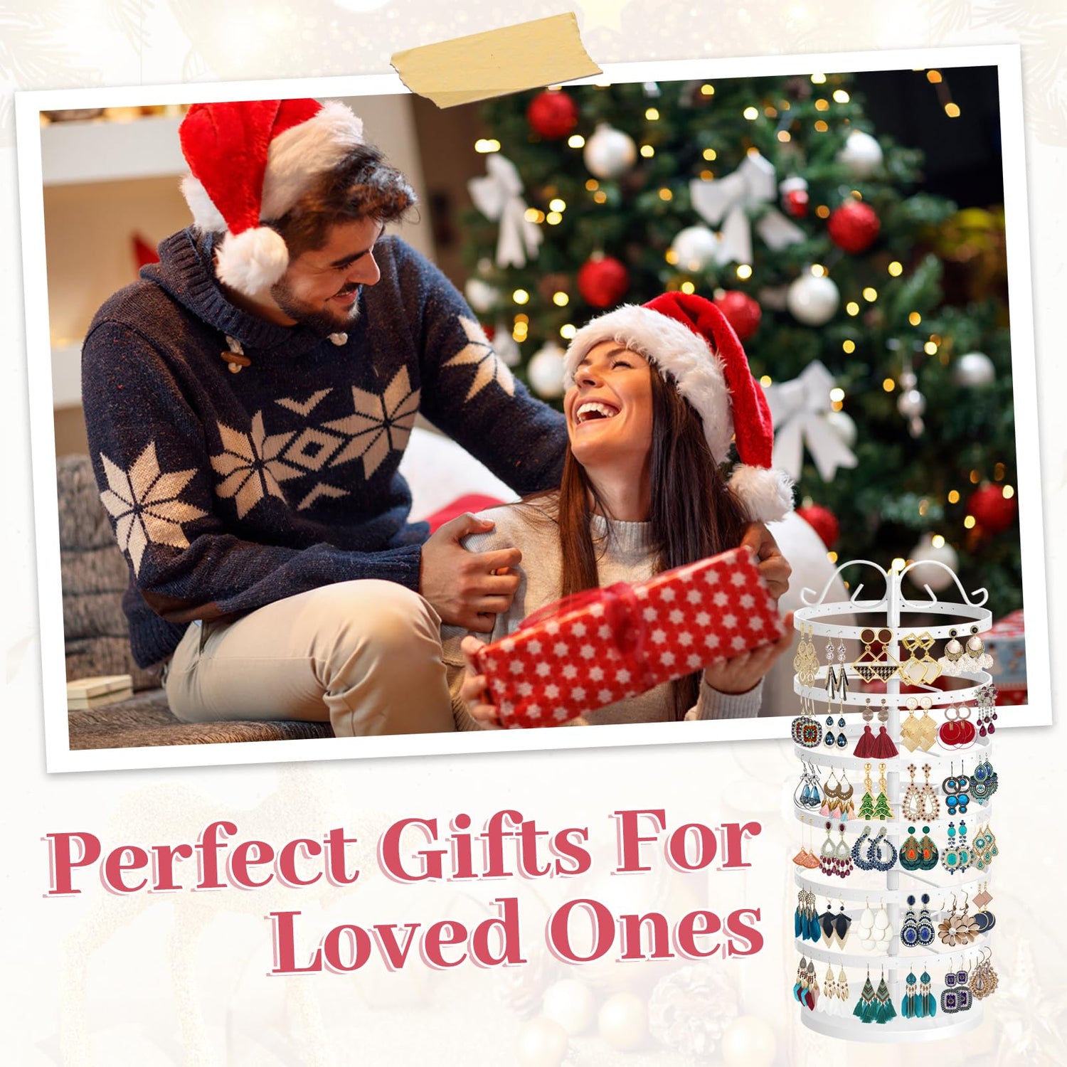 MODOWEY 6 Tier Rotating Earring Holder Organizer, Adjustable Metal Earring Display Stand Storage Rack, 264 Holes Earring Tree Organizer for Women MODOWEY