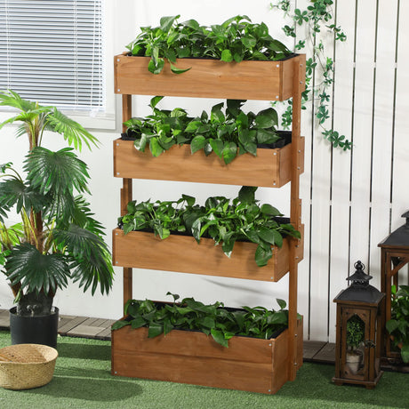 Outsunny Vertical Garden Planter, Wooden 4 Tier Planter Box, Self-Draining with Non-Woven Fabric for Outdoor Flowers, Vegetables and Herbs, Orange Outsunny