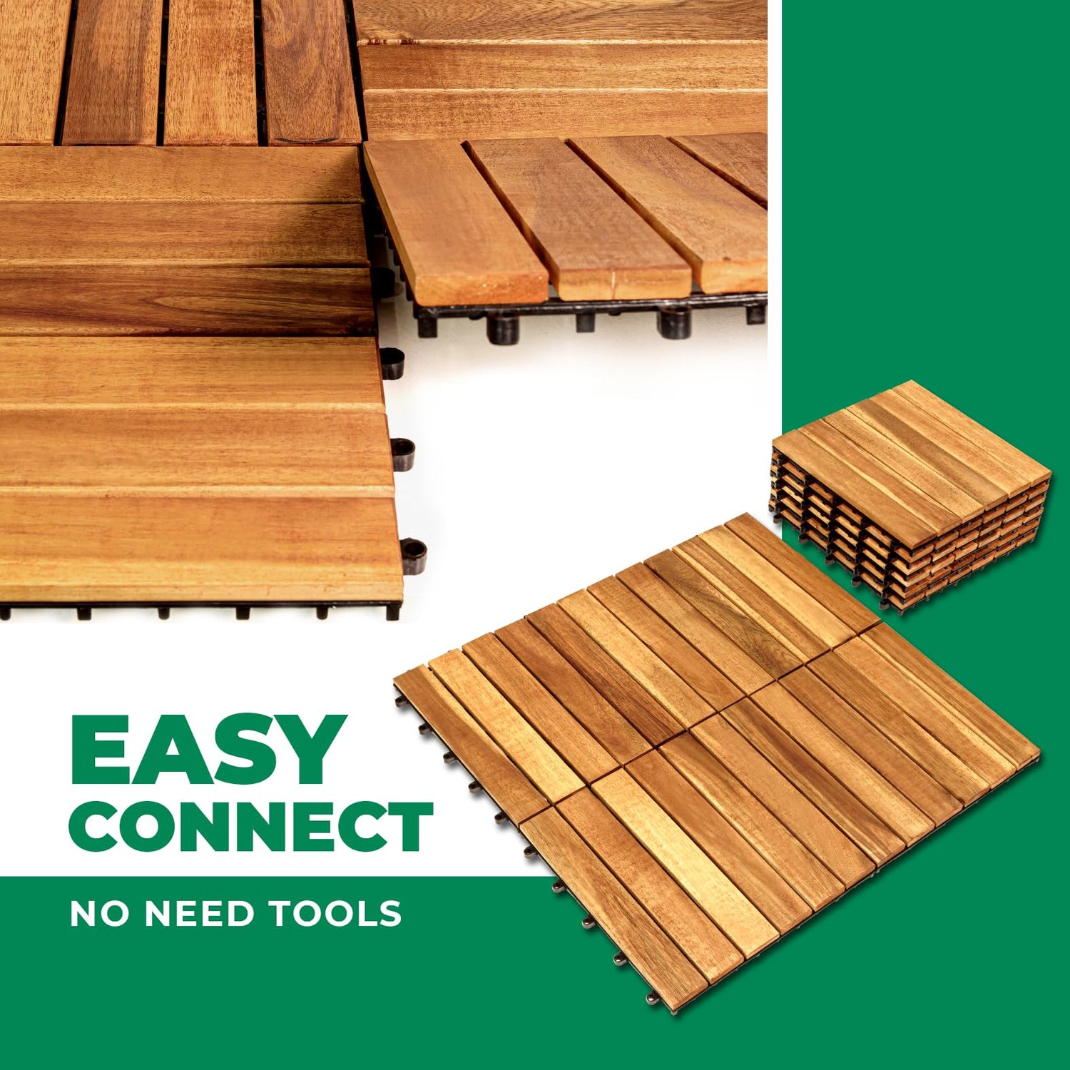 Interlocking Deck Tile (Pack of 10, 12"x12") Acacia Hardwood Deck Tile, Interlocking Patio Tile in Solid Acacia Wooden Oiled Finish Waterproof all RAKYTO