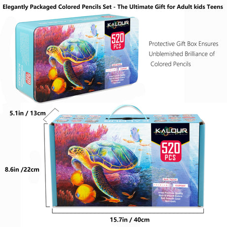 KALOUR Pro Colored Pencils,Set of 520 Colors,Artists Soft Core with Vibrant Color,Ideal for Drawing Sketching Shading,Coloring Pencils for Adults KALOUR