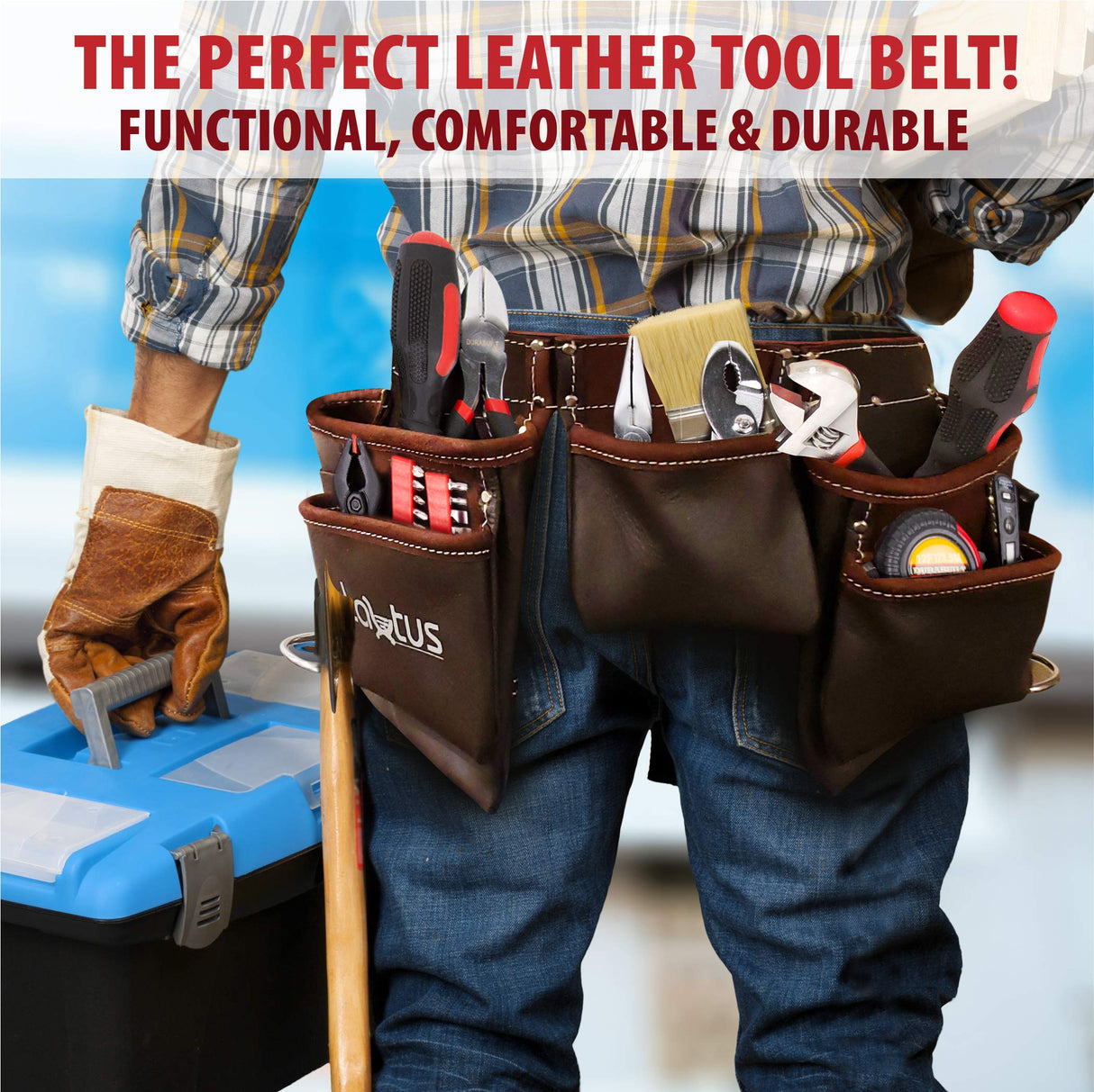 LAUTUS Oil Tanned Leather Tool Belt/Pouch/Bag, Carpenter, Construction, Framers, Handyman, Electrician - 100% LEATHER LAUTUS