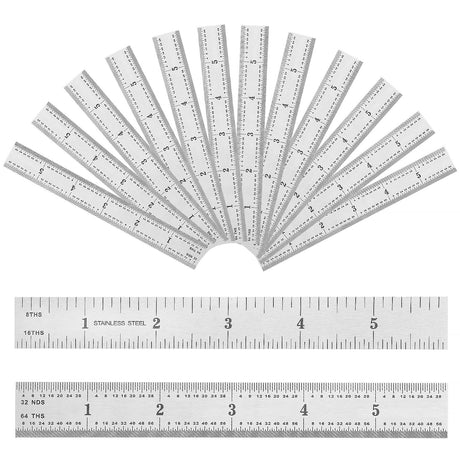 Ctosree 12 Pcs Engineer Metric Ruler with Inch Graduations 1/8, 1/16, 1/32, 1/64'' Machinist Ruler Millimeter Ruler Woodworking Ruler Stainless Steel Ctosree