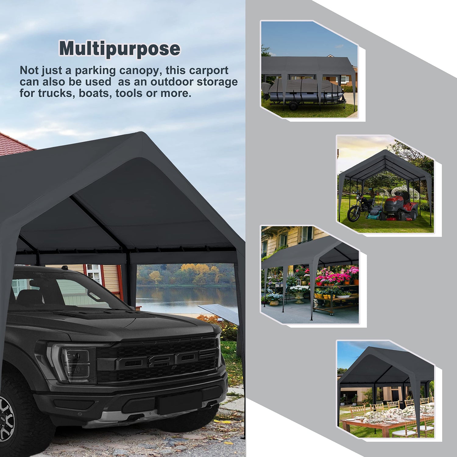 NOWENSOL Carport 12x20ft Car Port Garage Canopy Heavy Duty Car Tent Without Sidewalls & Doors, All Season and Portable Garage for Boat, Wedding NOWENSOL