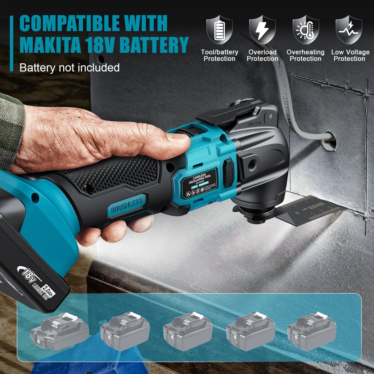 Cordless Oscillating Tool for Makita 18V Battery, 6 Variable Speed Brushless-Motor Tool, Oscillating multi tool kit for Cutting Wood Drywall Nails DIYtoolifz