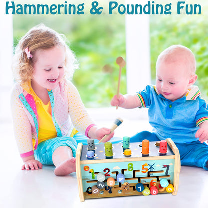 KIDWILL Wooden Hammering Pounding Toy for 12+ Months Kids, Montessori Toys for 1+ Year Old Babies, Early Development Toy with Pounding Bench,