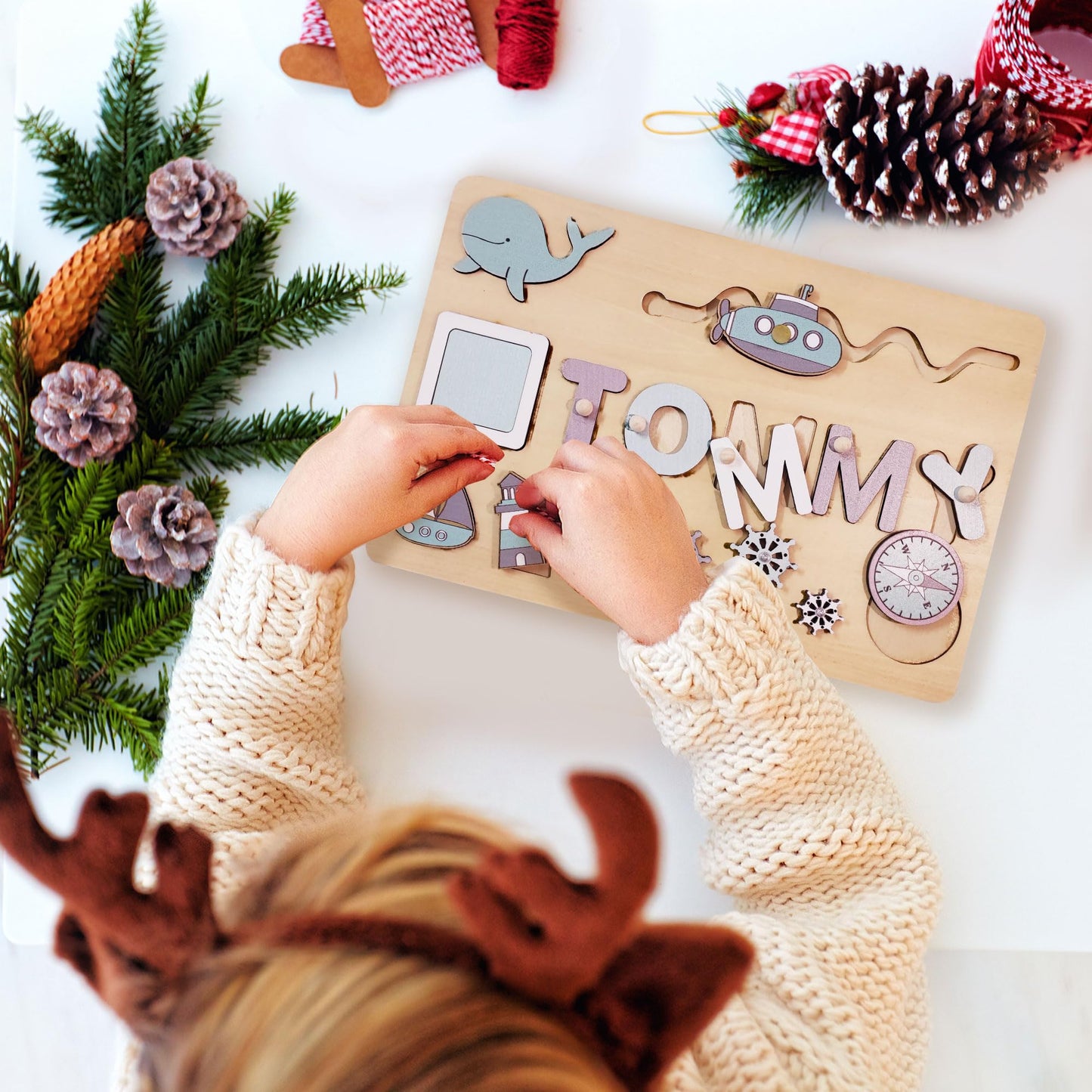 Personalized Name Puzzle - Montessori Busy Board - Wooden Custom Name Puzzle with Engraved Text on Back - Personalized Baby Gifts - 1st Birthday Gift - WoodArtSupply