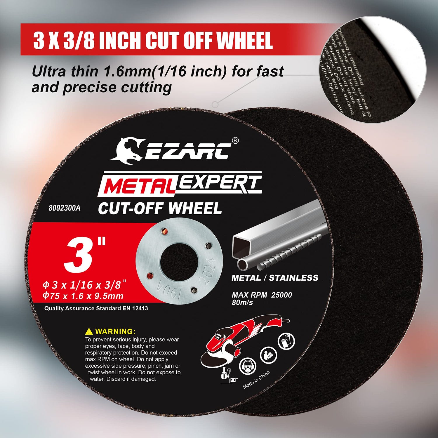 EZARC Cut Off Wheels 25 Pack, 3” x 1/16” x 3/8” Cutting Wheel, Metal & Stainless Steel Cutting Disc for Die Grinder EZARC