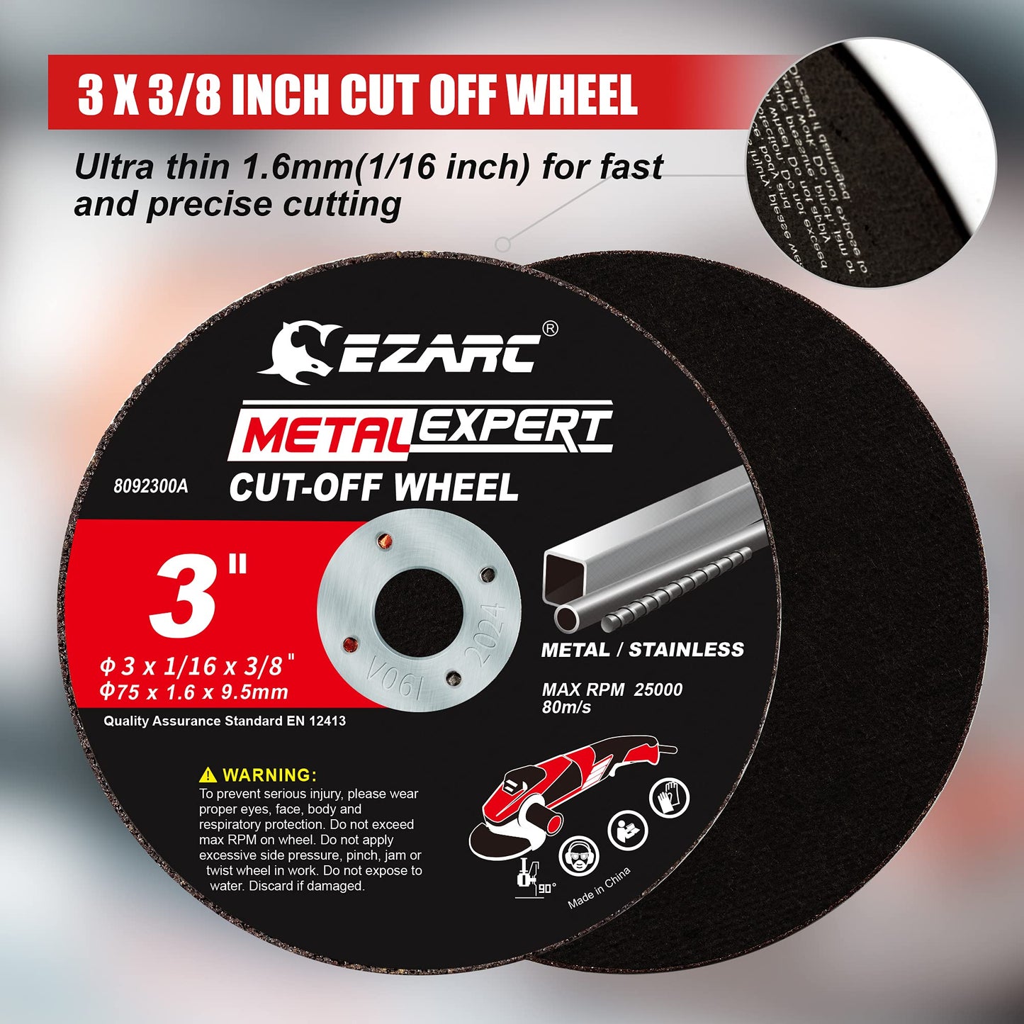 EZARC Cut Off Wheels 25 Pack, 3” x 1/16” x 3/8” Cutting Wheel, Metal & Stainless Steel Cutting Disc for Die Grinder - WoodArtSupply