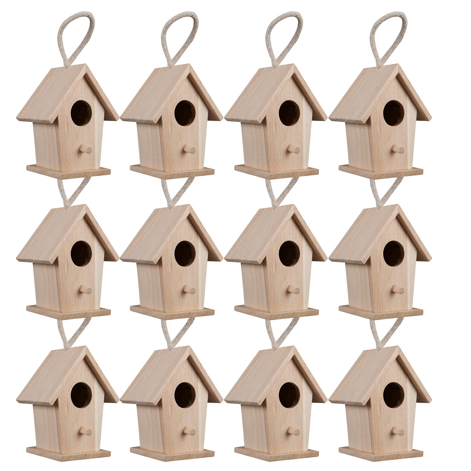 4.3" Traditional Birdhouse by Make Market - Unfinished Hanging Birdhouse Made of 100% Wood, Outdoor Nesting Boxes - Bulk 12 Pack Make Market
