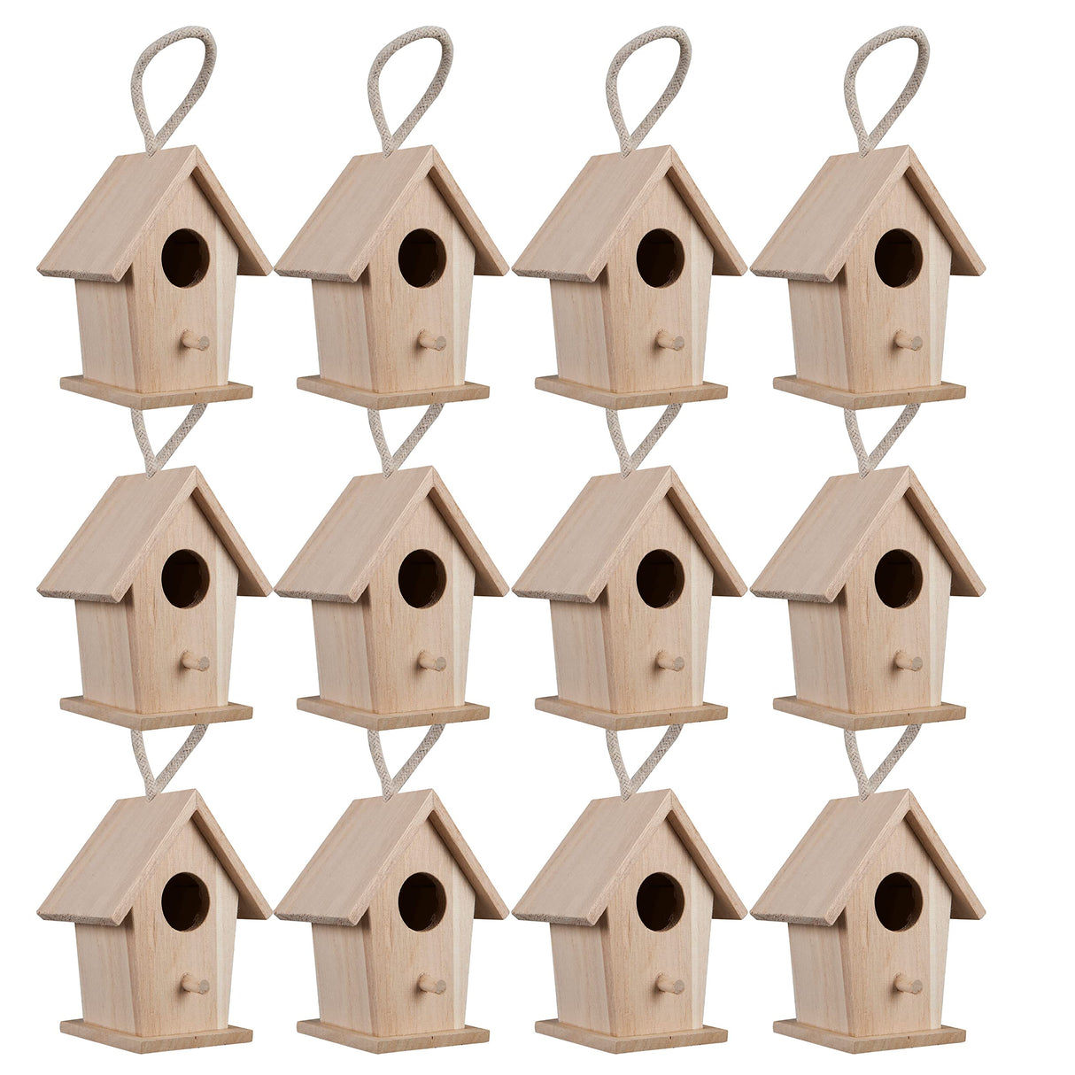 4.3" Traditional Birdhouse by Make Market - Unfinished Hanging Birdhouse Made of 100% Wood, Outdoor Nesting Boxes - Bulk 12 Pack Make Market