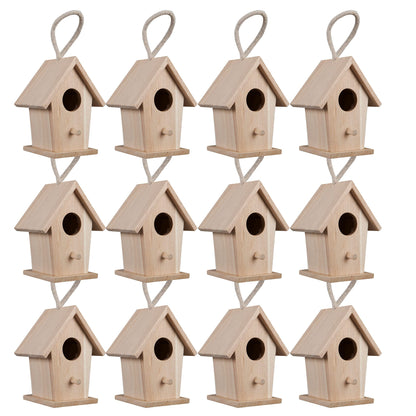 4.3" Traditional Birdhouse by Make Market - Unfinished Hanging Birdhouse Made of 100% Wood, Outdoor Nesting Boxes - Bulk 12 Pack