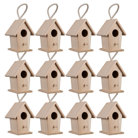 4.3" Traditional Birdhouse by Make Market - Unfinished Hanging Birdhouse Made of 100% Wood, Outdoor Nesting Boxes - Bulk 12 Pack Make Market