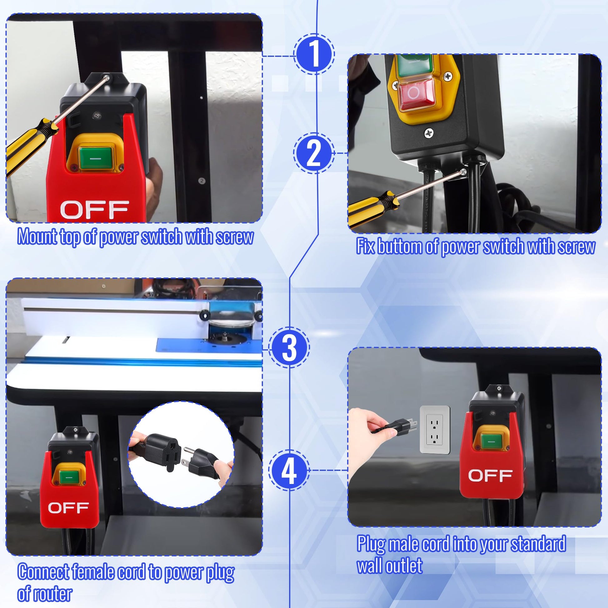 Dreyoo 1 Pack 110V to 120V Single Phase On/Off Switch, Router Table Switch with Large Stop Sign Paddle Easy Contact for Fast Power Off for Table Saws - WoodArtSupply