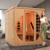 iDOTODO Far Infrared Wooden Sauna Room with Recliner, 2 Person Indoor Infrared Home Sauna, Indoor Saunas for Home 220V， 3400W, 9 Heaters, Hemlock, iDOTODO
