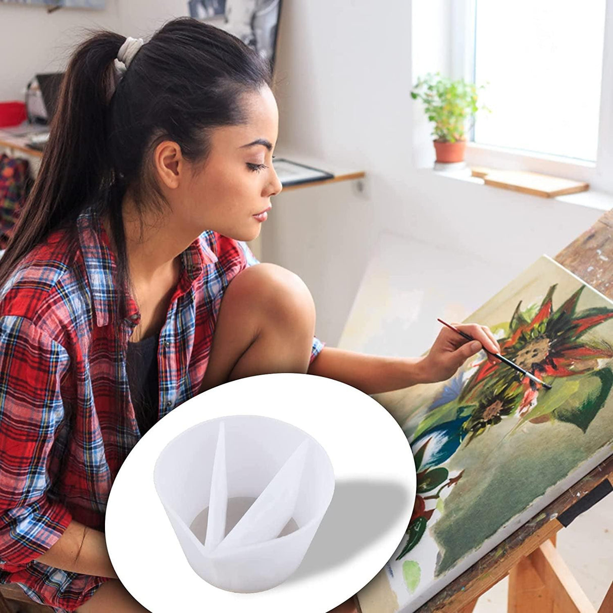 Split Cup for Paint Pouring Fluid Art Silicone Split Cup Resin Pouring Painting Tools DIY Making Drawing Accessories Reusable Split Cup with Dividers WoodArtSupply