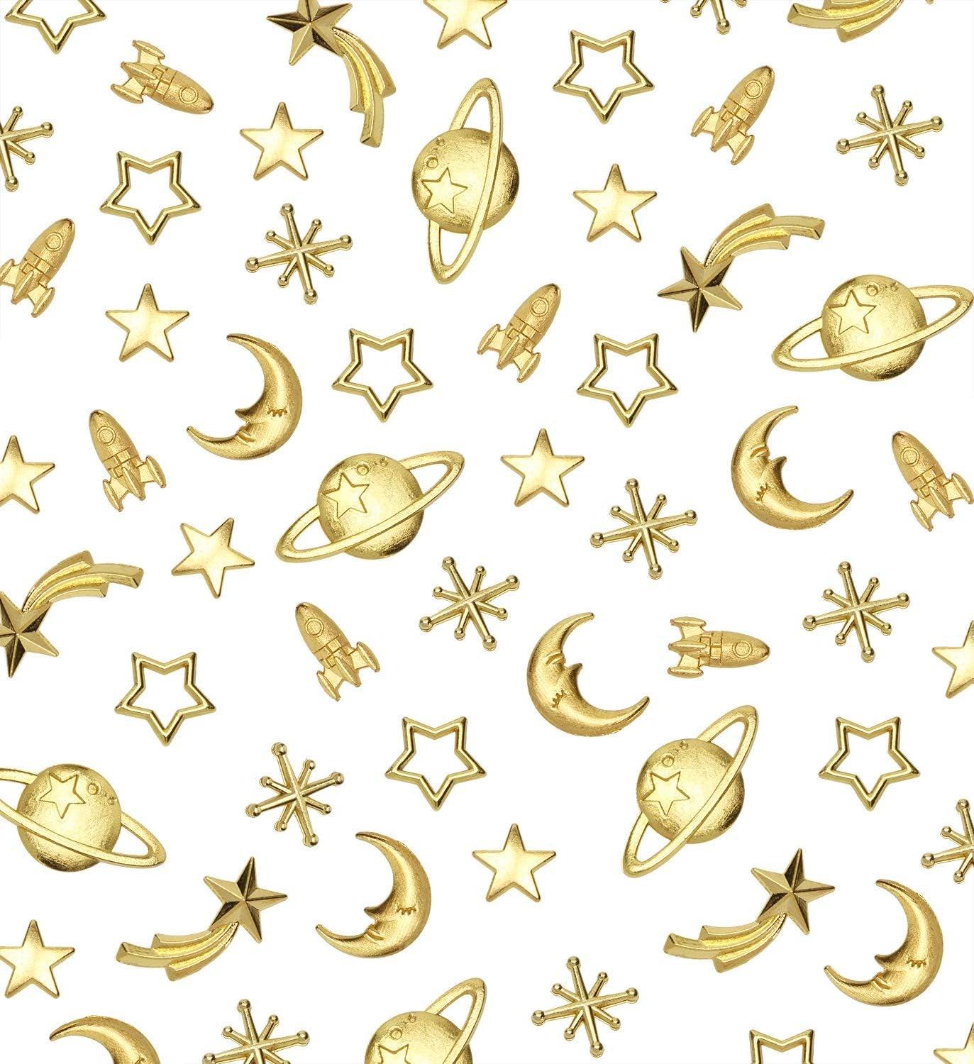 Cosmos Themed Resin Fillers Charms Beads 42Pcs Gold Alloy Star Moon Planet Filling Accessories for Epoxy Resin Craft Jewelry Making (Gold) WoodArtSupply