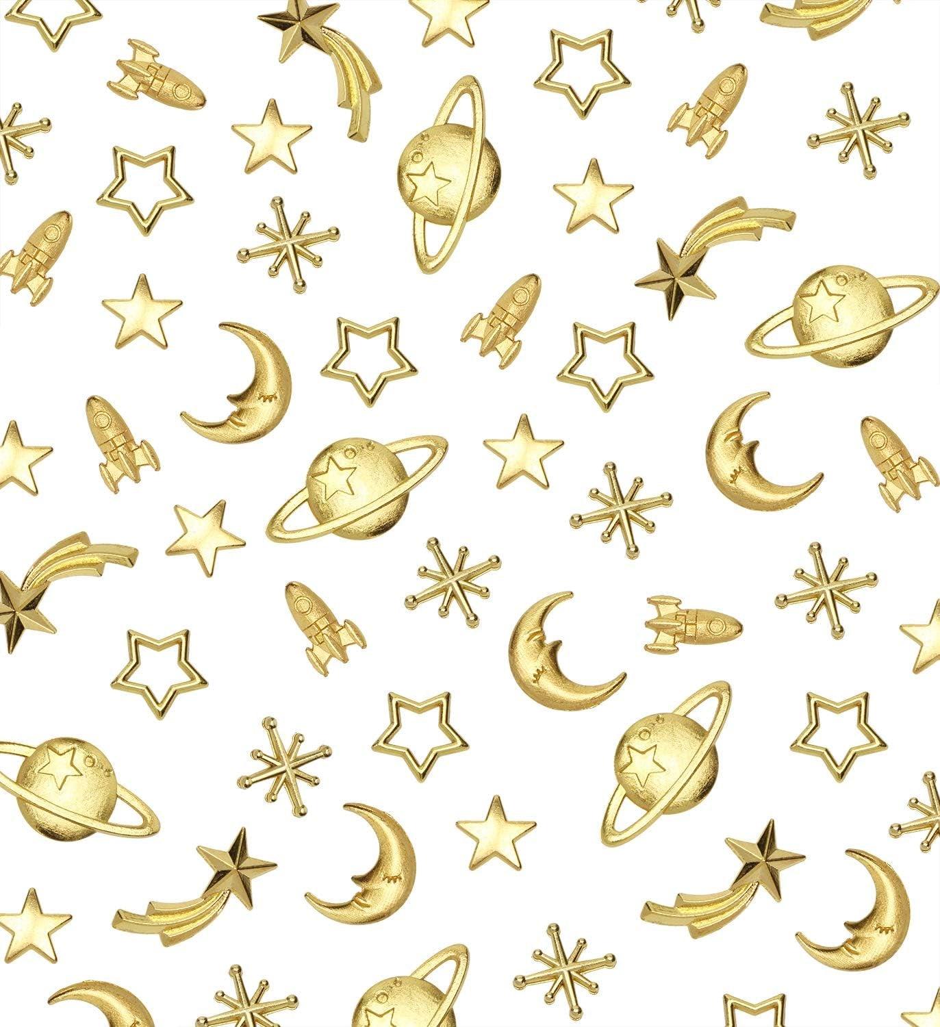 Cosmos Themed Resin Fillers Charms Beads 42Pcs Gold Alloy Star Moon Planet Filling Accessories for Epoxy Resin Craft Jewelry Making (Gold) - WoodArtSupply