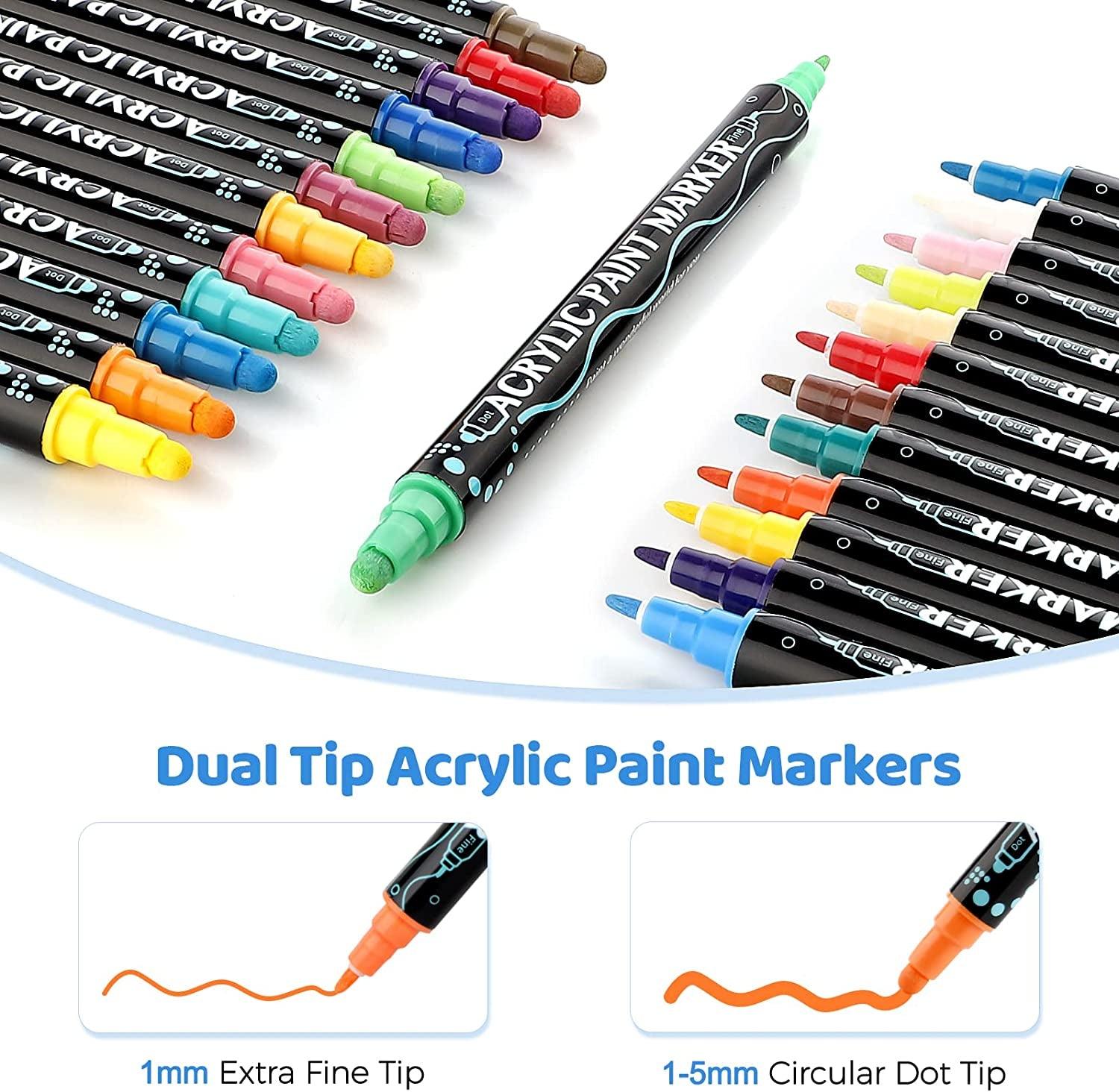 Acrylic Paint Markers,12 Colors Dual Tip Acrylic Paint Pens Paint Markers Fine Tip&Dot WoodArtSupply