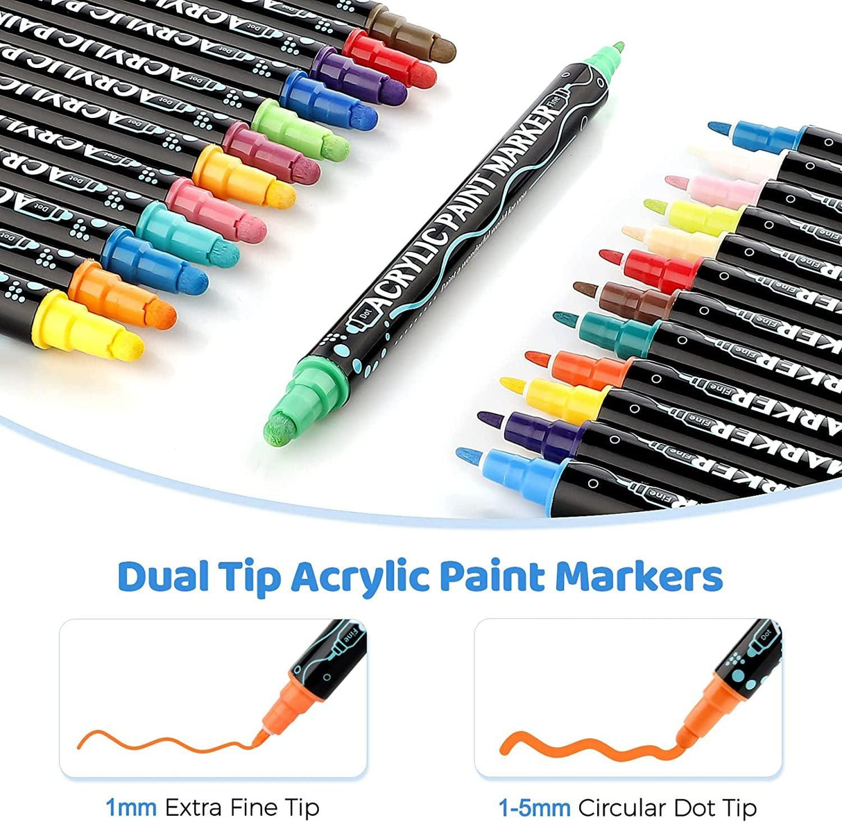 Acrylic Paint Markers,12 Colors Dual Tip Acrylic Paint Pens Paint Markers Fine Tip&Dot WoodArtSupply