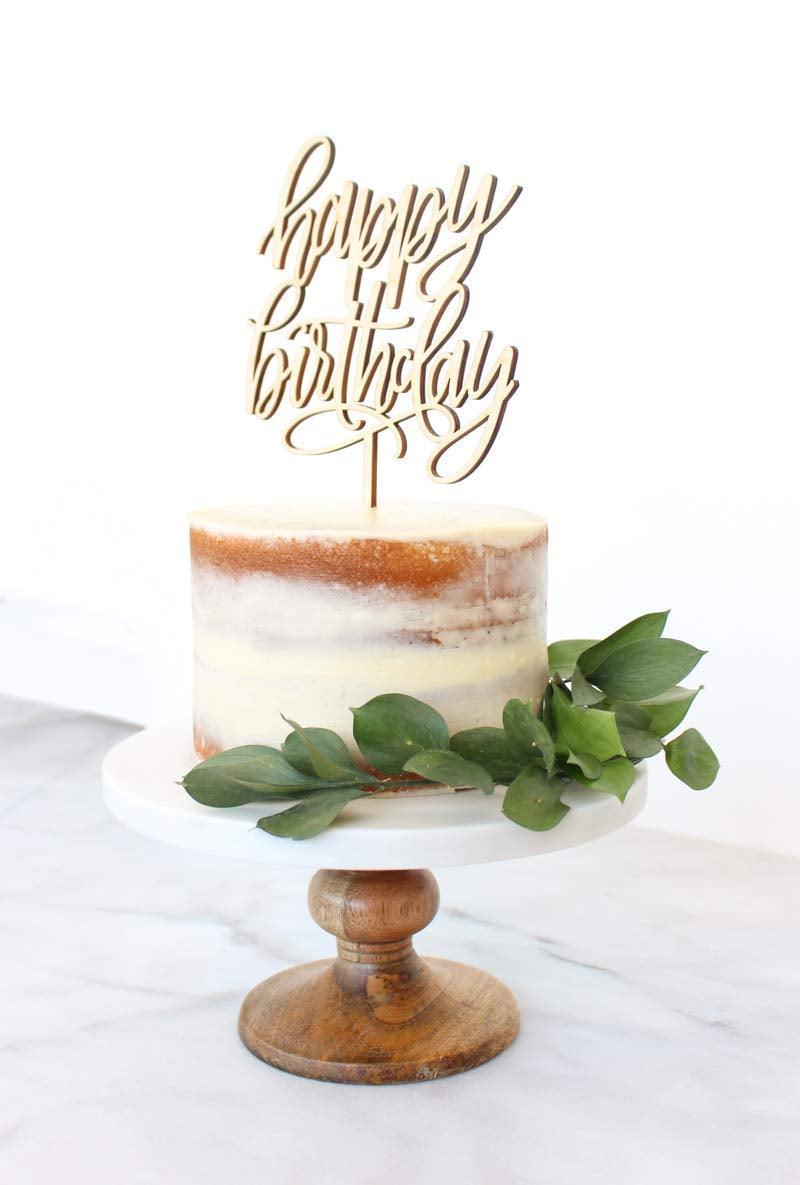 Happy Birthday Script Cake Topper in Maple Wood - WoodArtSupply