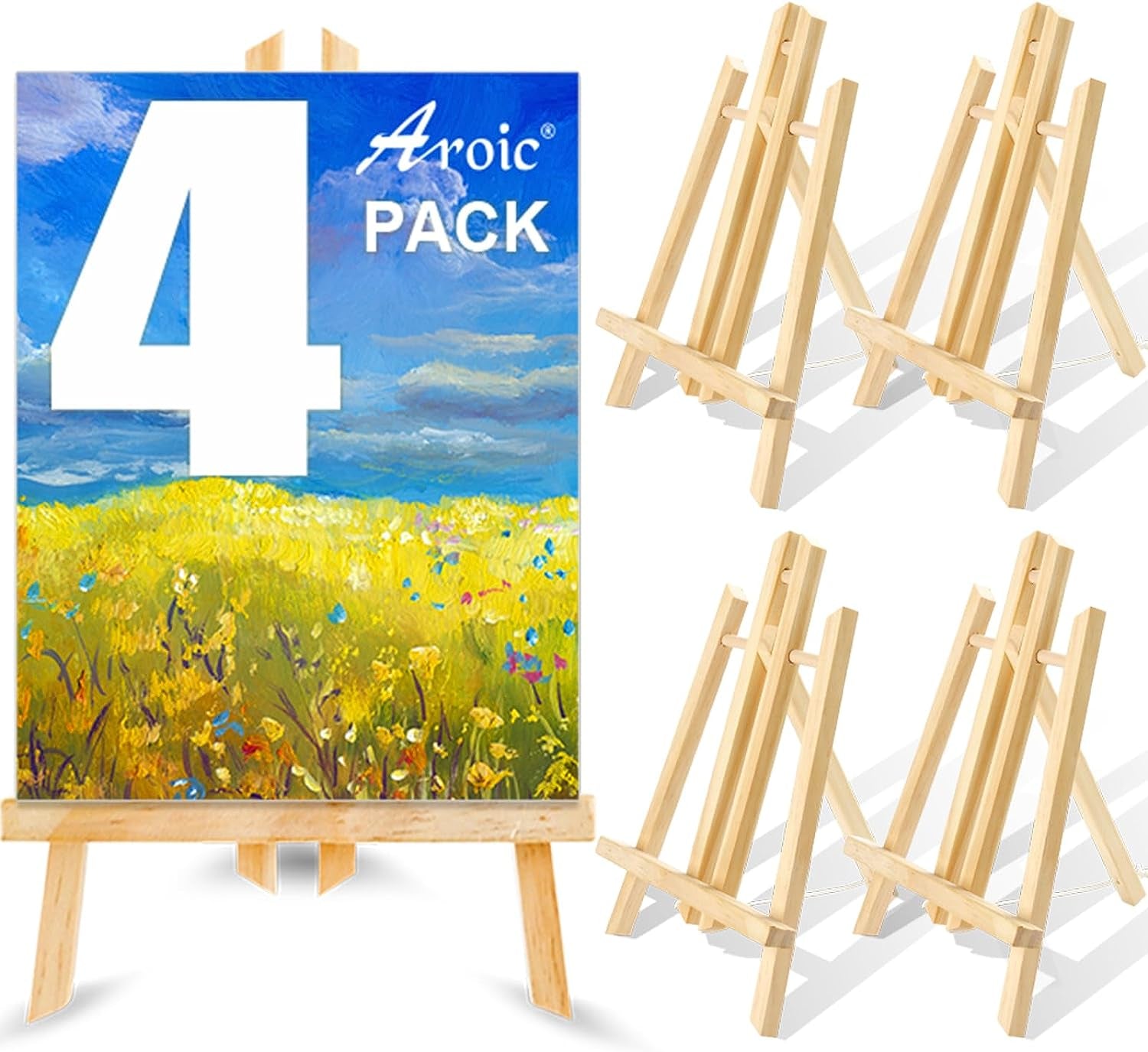 Wood Easels, Easel Stand for Painting Canvases, Art, and Crafts. (11.8 Inch, 4 Pack), Tripod, Painting Party Easel, Kids Student Table School Desktop, Portable Canvas Photo Picture Sign Holder