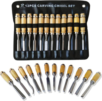 Wood Carving Chisels Sets - 12 Pcs, DIY Wood Carving Kit for Beginners, Sharp Woodworking Tools, Ideal for Beginners Gift