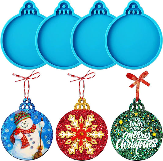 Christmas Resin Molds Silicone, 4 Pcs Christmas Ornaments round Shape Pendant Epoxy Resin Molds, DIY Crafts Jewelry Keychain Making Christmas Decorations - WoodArtSupply