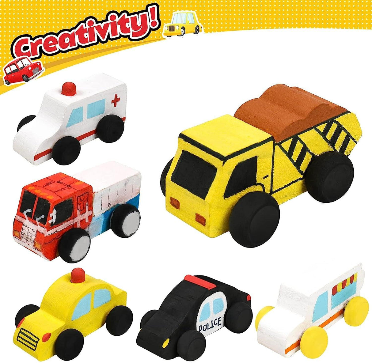 12 Pieces Unfinished Wooden Cars Wood DIY Car Toys Wood Crafts Painting Crafts Kit WoodArtSupply