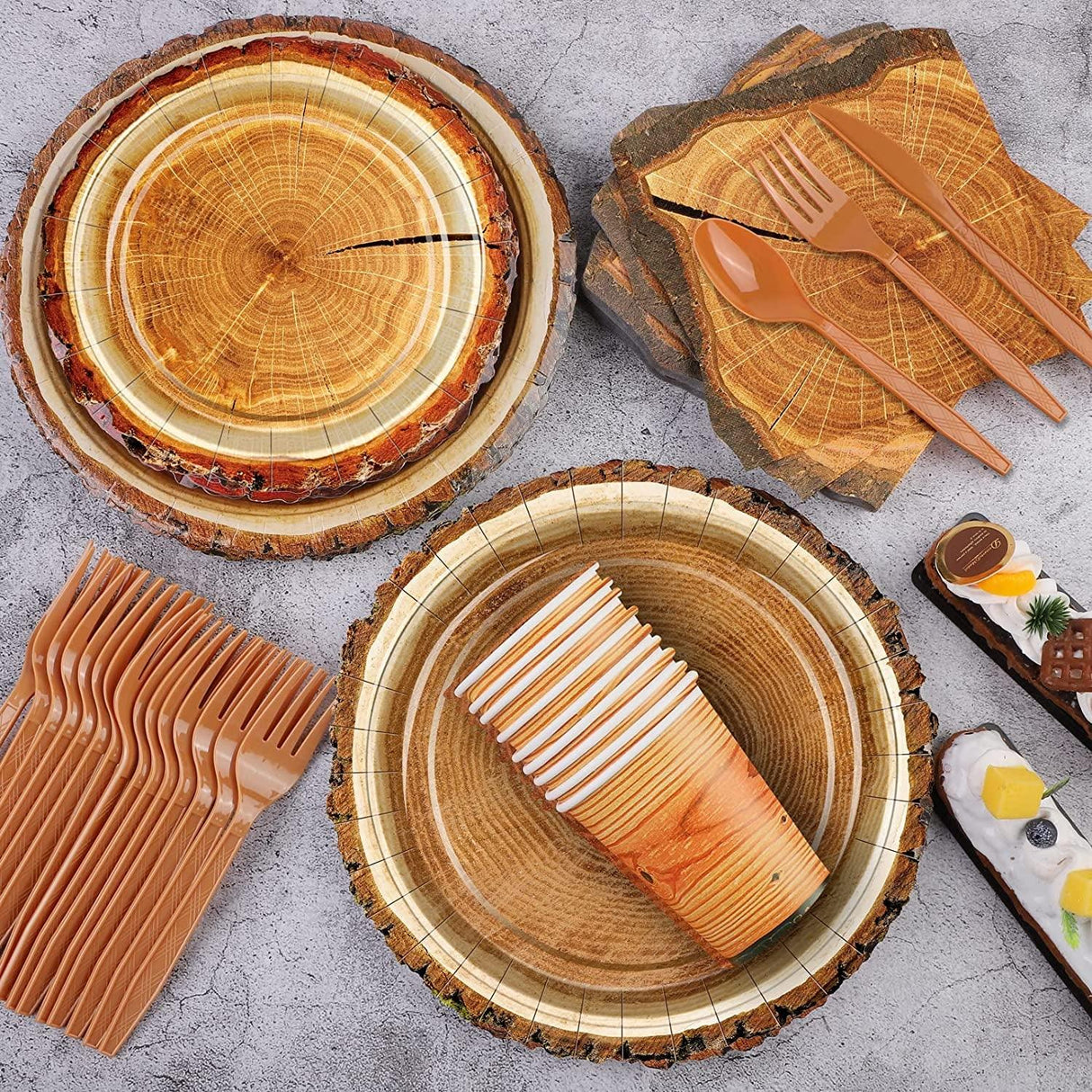 129 Pieces Hunting Birthday Party Supply Camping Party Plate Tablecloth Cup Napkins Wood Slice WoodArtSupply