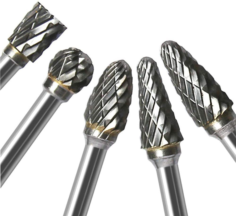 Double Cut Carbide Rotary Burr Set - 10 Pcs 1/8" Shank, 1/4" Head Length Tungsten Steel for Woodworking,Drilling, Metal Carving, Engraving, Polishing WoodArtSupply