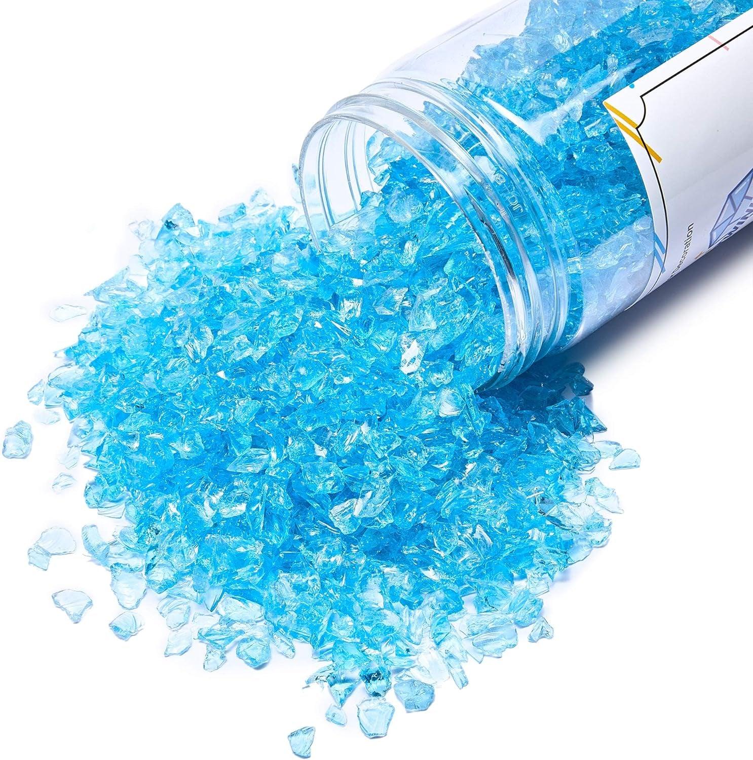 High Luster Crushed Glass, Broken Glass, Glass Gems Chips for DIY Resin Art Epoxy Crafts, Nail Art, Geode Painting, 1-3Mm(200G) (Ocean Blue) WoodArtSupply