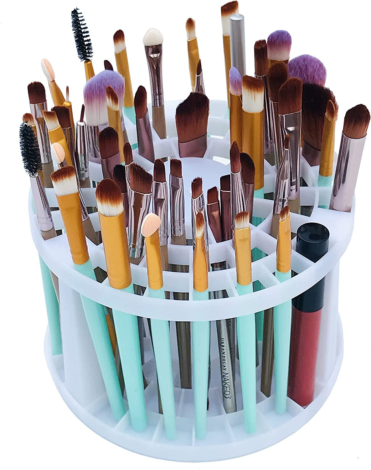 Makeup & Artist Paint Brush Holder 49 Hole Plastic Desk Stand Holding Rack for Pens, Pencils, Eyeliner, Cosmetic Brushes Crate Storage Organizer White