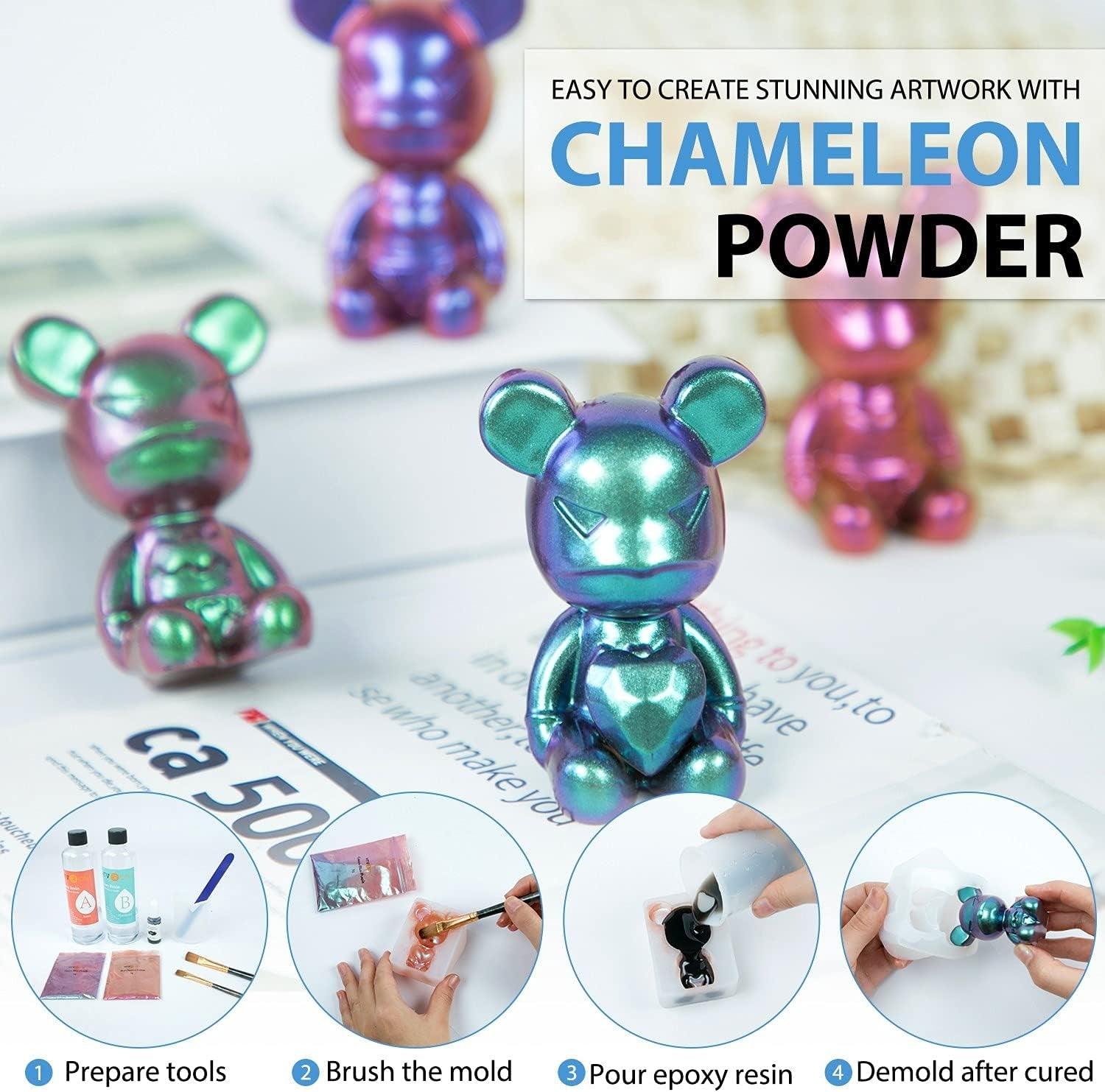 Chameleon Mica Powder for Epoxy Resin - 6 Colors Shimmery Chameleon Pigment Powder - Easy to Mix & Natural Color Shift Mica Powder for Nail Art, Soap Making, Painting, Slime (0.17Oz/Color) - WoodArtSupply