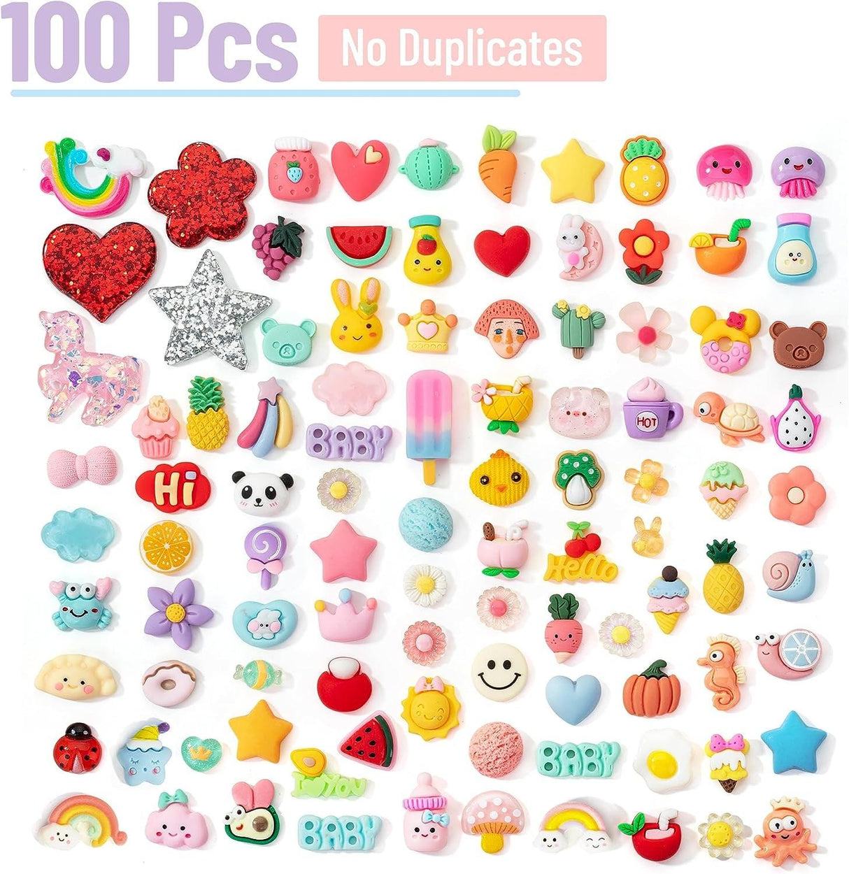 Slime Charms, 100 Pcs, Resin Charms, Charms for Slime, Cute Charms, Flatback Resin Charms, Fake Candy Charms, Flatback Charms, Resin Flatback Charms, WoodArtSupply