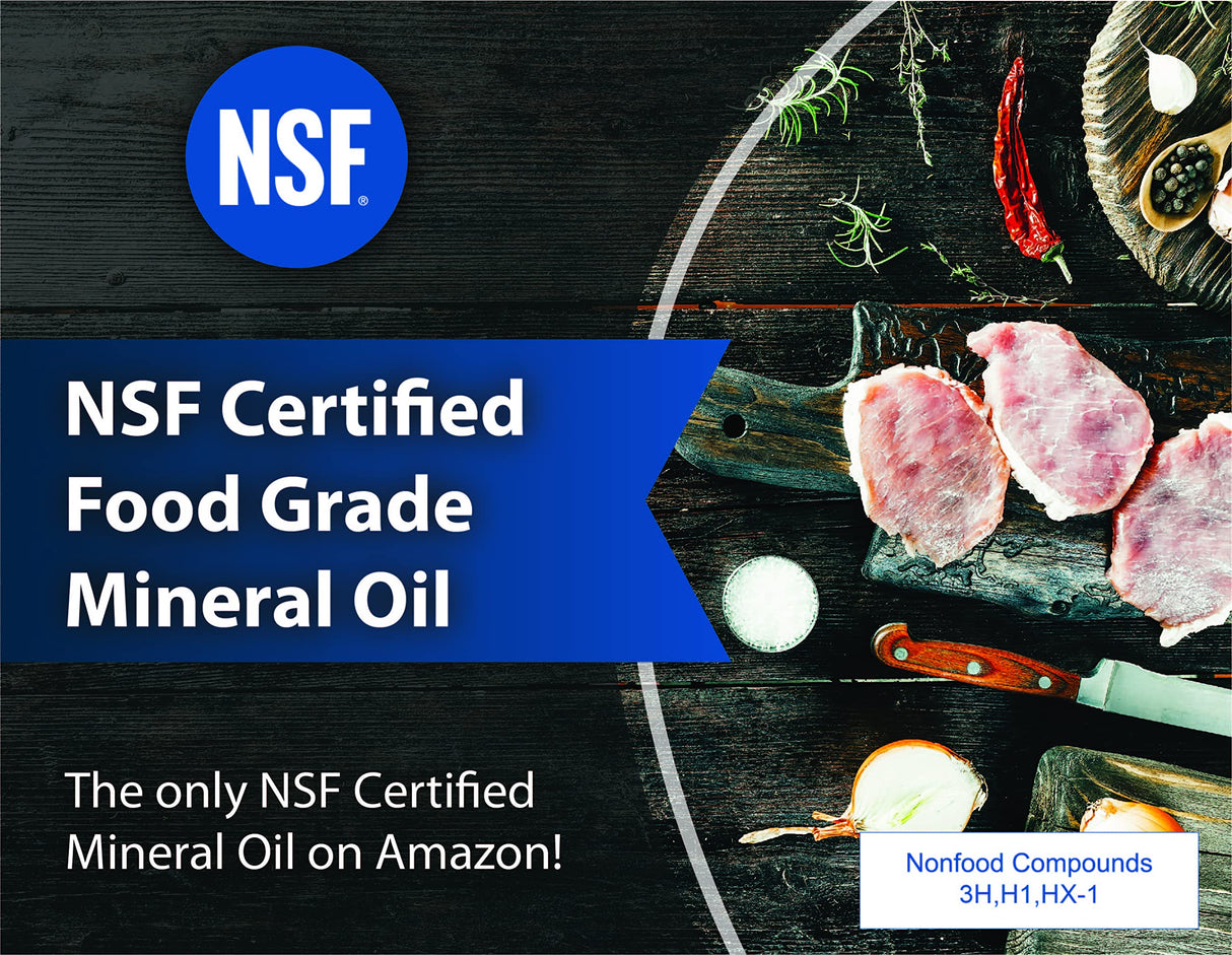 NSF Certified Food Grade Mineral Oil - Gallon (128oz), Certified Food Safe Conditioner for Wood Cutting Boards, Butcher Blocks and Stainless-Steel Sanco Industries