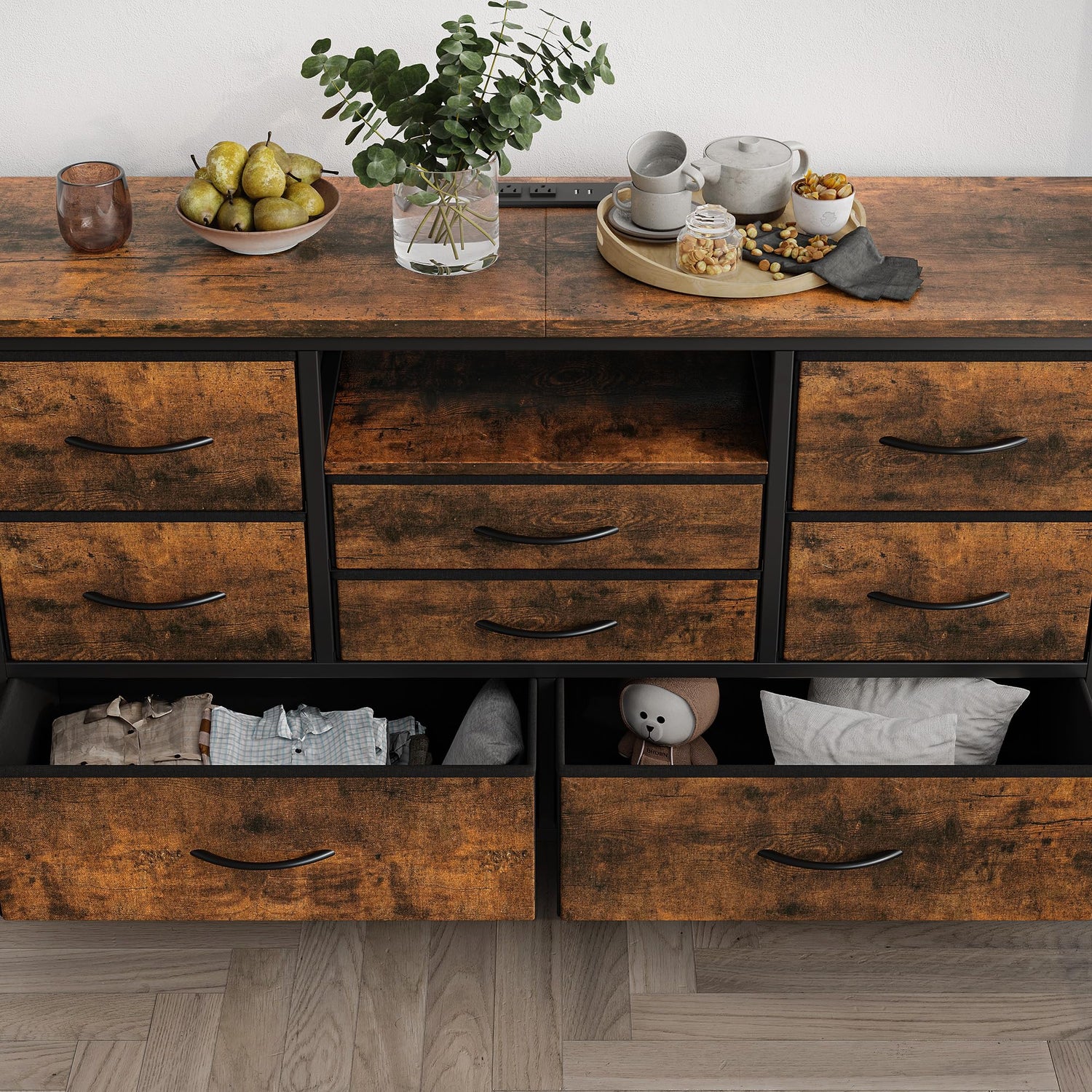 Jojoka 8 Dresser TV Stand with Power Outlet & LED for 55'' TV, Long Dresser for Bedroom with 8 Deep Drawers, Wide Console Table for Storage in Jojoka