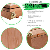 U.S. Art Supply Solid Solana Adjustable Wood Desk Table Easel with Storage Drawer, Paint Palette, Premium Beechwood - Portable Solid Wooden Artist US Art Supply