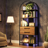 Tribesigns 4-Tier Industrial Bookshelf with LED and Drawers, 70.8" Arched Storage Rack Tribesigns