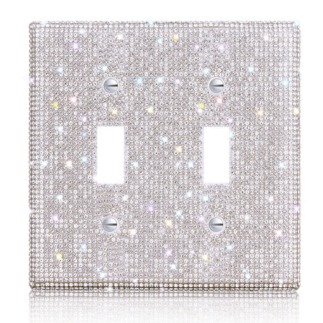 Shiny Rhinestones Wall Plate Cover Switch Cover Outlet Covers Wall Plate Cover Switch Cover Decorative Bling Switch Cover (Silver,2-Gang Toggle) Yookeer