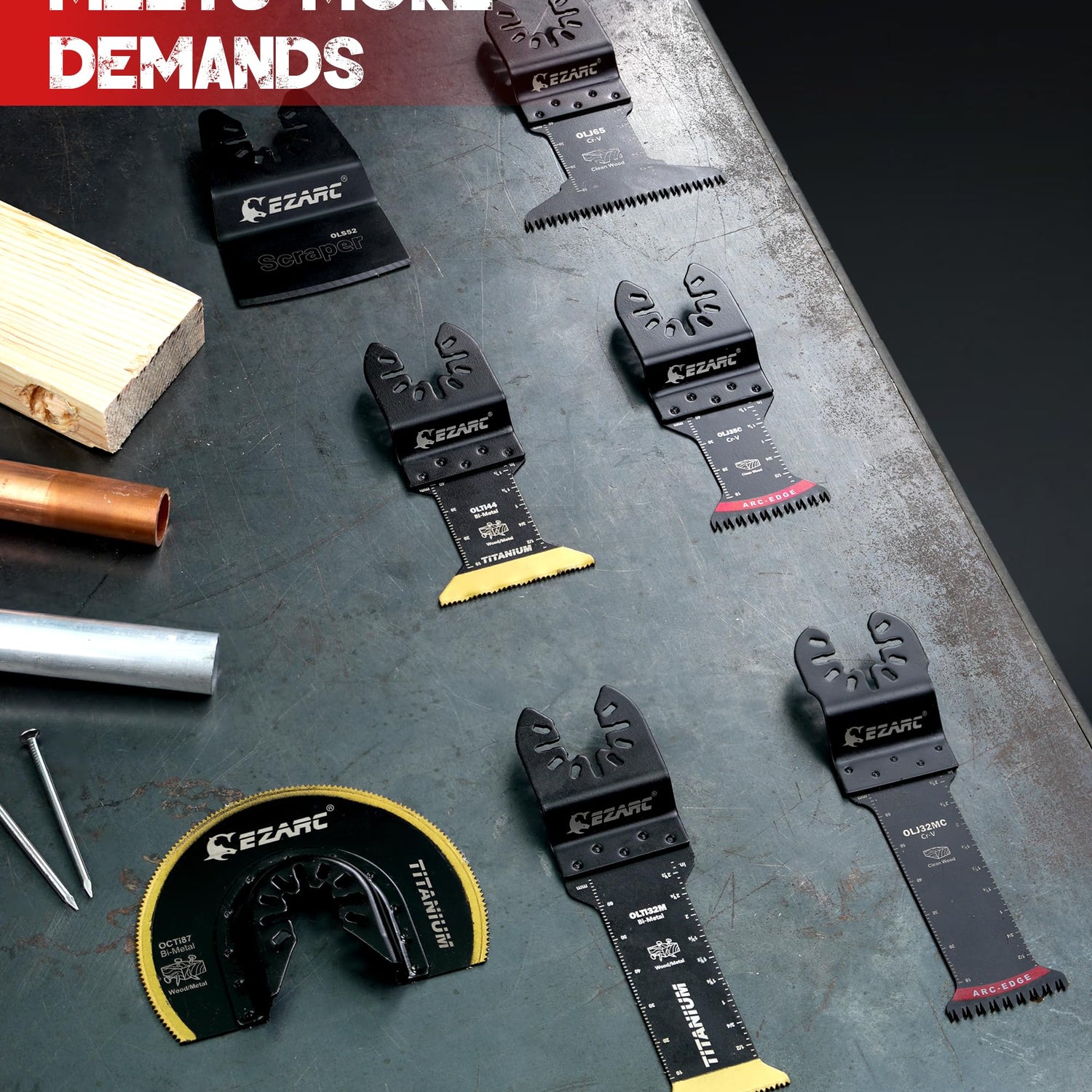 EZARC 7PCS Oscillating Tool Blades Kit, Titanium Oscillating Saw Blades for Wood Nails, Metal, Plastic Multitool Blades Kits with Japanese Teeth Fit EZARC
