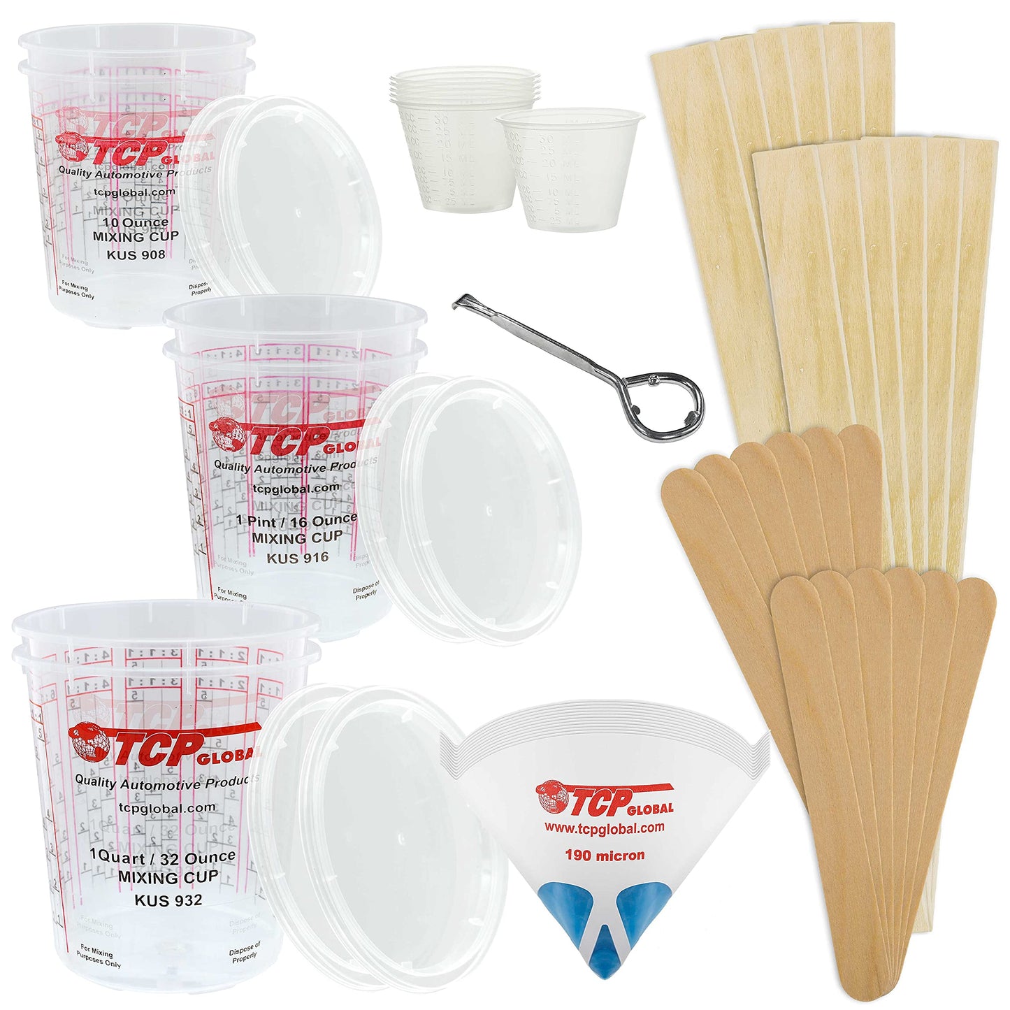 TCP GLOBAL Premium Paint Mixing Essentials Kit. Comes with 12 Mixing Cups, 6 Lids, 12 Wooden 12" Mixing Sticks, 12 Wooden Mini Mixing Paddles, 12 HQ - WoodArtSupply