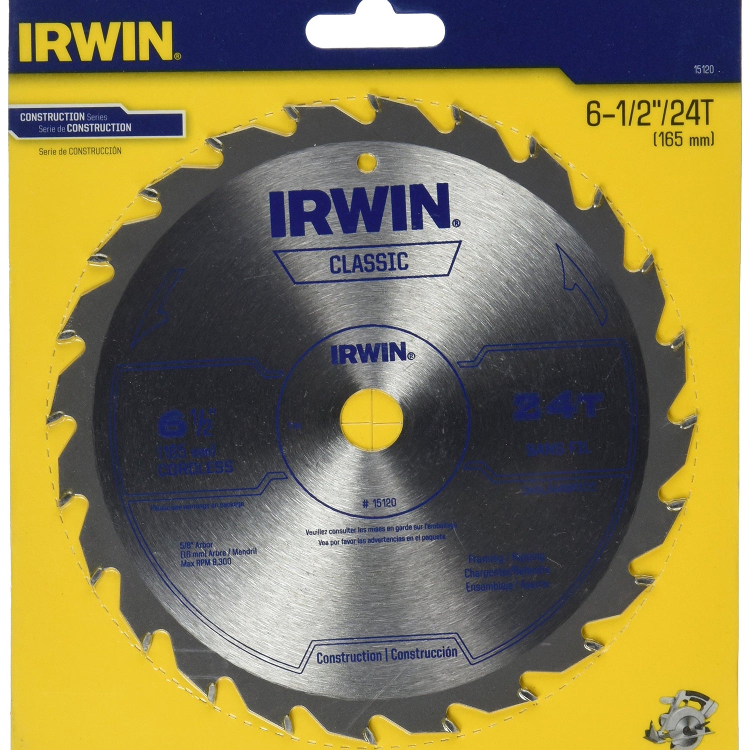 IRWIN Tools Classic Series Carbide Cordless Circular Saw Blade, 6 1/2-inch, 24T (15120) IRWIN