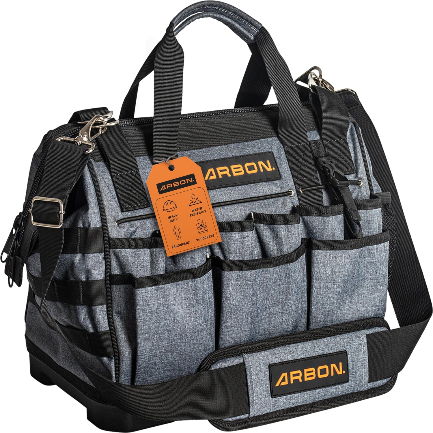 ARBON Tool Bag 16 Inch with Molded Base MOLLE System Heavy Duty Open Mouth Top Large Toolbag Tote Box Bags Storage Organizer for Men and Women Arbon
