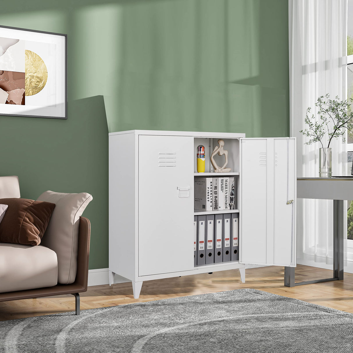 SISESOL Storage Cabinet with Doors and Shelves,40" Metal Storage Cabinet with Lock Door Adjustable Shelf,File Cabinet for Office Storage Cabinet, SISESOL