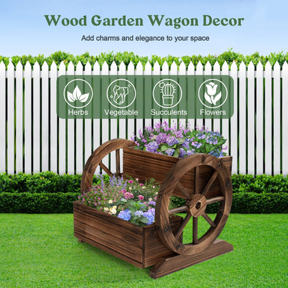 OIPRTGFJ Wooden Wagon Planter Box, Garden Planter with Wheels,Decorative Planter for Flowers Herbs Vegetables for Indoor & Outdoor Décor, Flower Cart