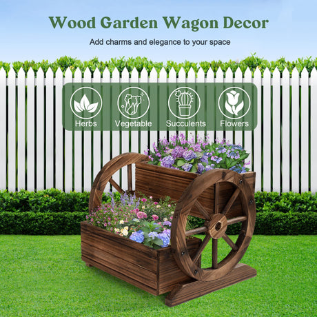OIPRTGFJ Wooden Wagon Planter Box, Garden Planter with Wheels,Decorative Planter for Flowers Herbs Vegetables for Indoor & Outdoor Décor, Flower Cart OIPRTGFJ
