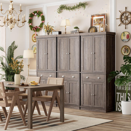 FOTOSOK 72" Kitchen Pantry Storage Cabinets with Drawer, Freestanding Cupboard with 4 Doors, Drawer, 4 Shelves, Utility Pantry Cabinet for Kitchen, FOTOSOK